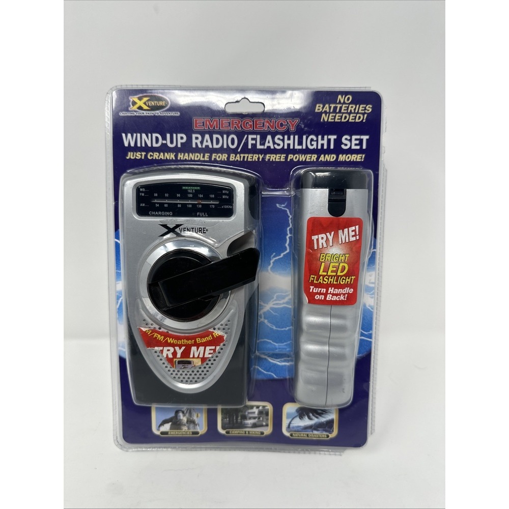 XVenture Emergency Crank Radio & LED Flashlight Batteries Optional 2‎ Piece Set